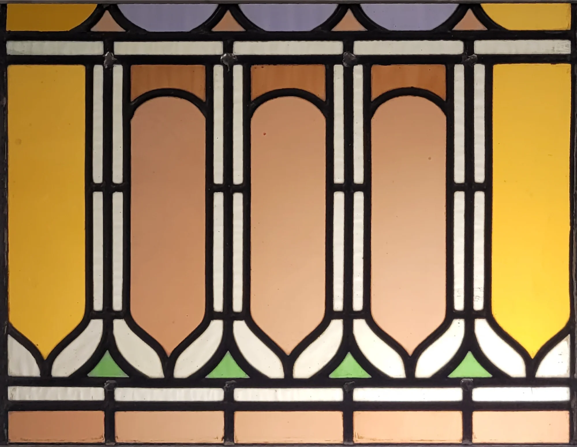 Art Deco glas in lood boogmotief geel bruin